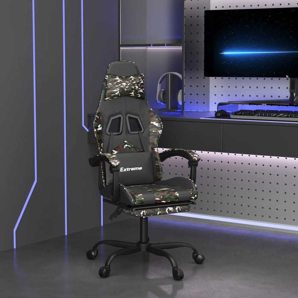Gaming-Stuhl mit Fußstütze Schwarz und Tarnfarben Kunstleder