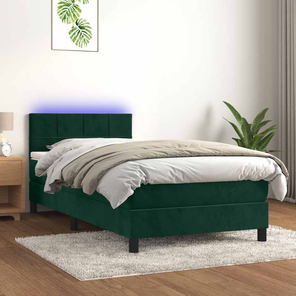 Boxspringbett mit Matratze & LED Dunkelgrün 80x200 cm Samt