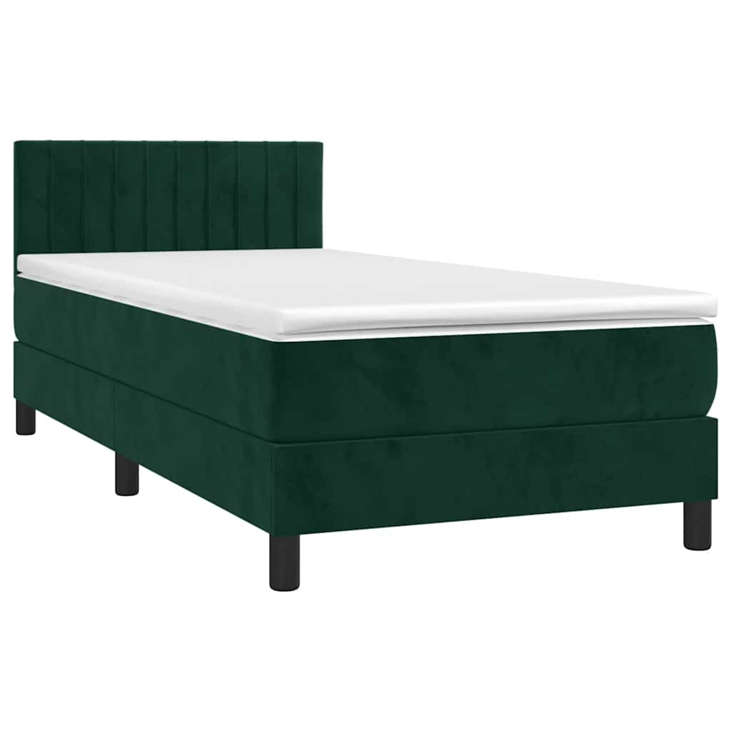 Boxspringbett mit Matratze & LED Dunkelgrün 90x200 cm Samt
