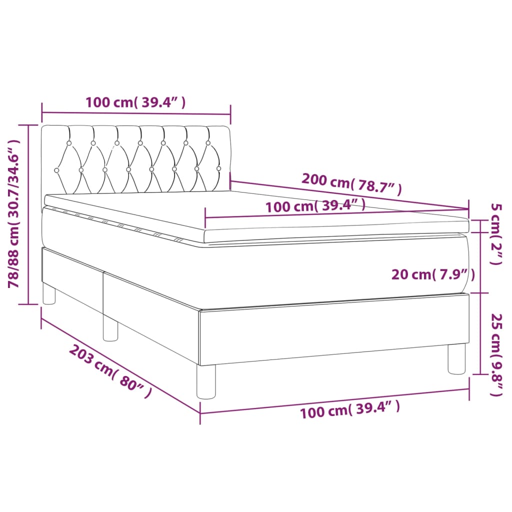 Boxspringbett mit Matratze & LED Hellgrau 100x200 cm Samt