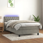 Boxspringbett mit Matratze & LED Hellgrau 100x200 cm Samt