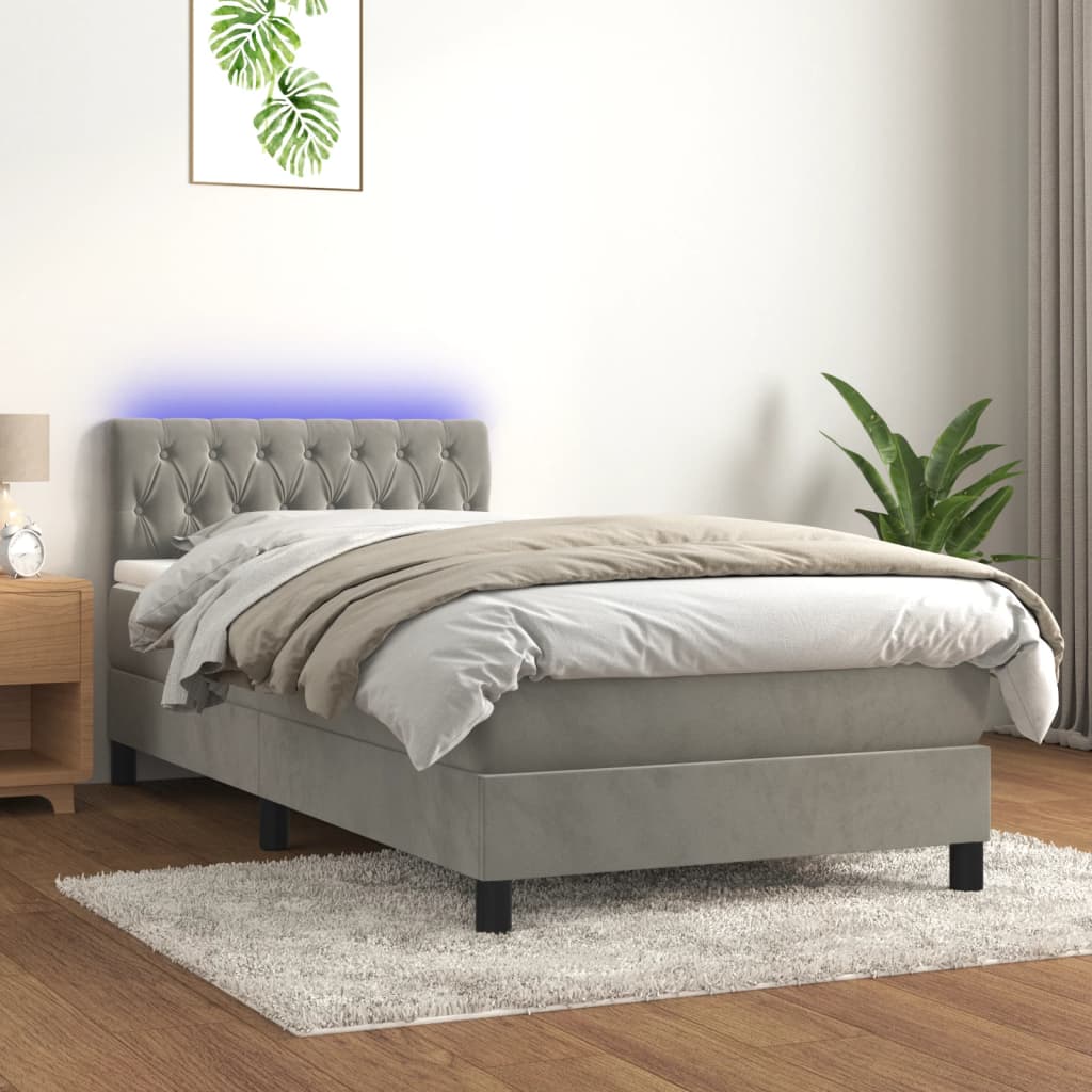 Boxspringbett mit Matratze & LED Hellgrau 100x200 cm Samt