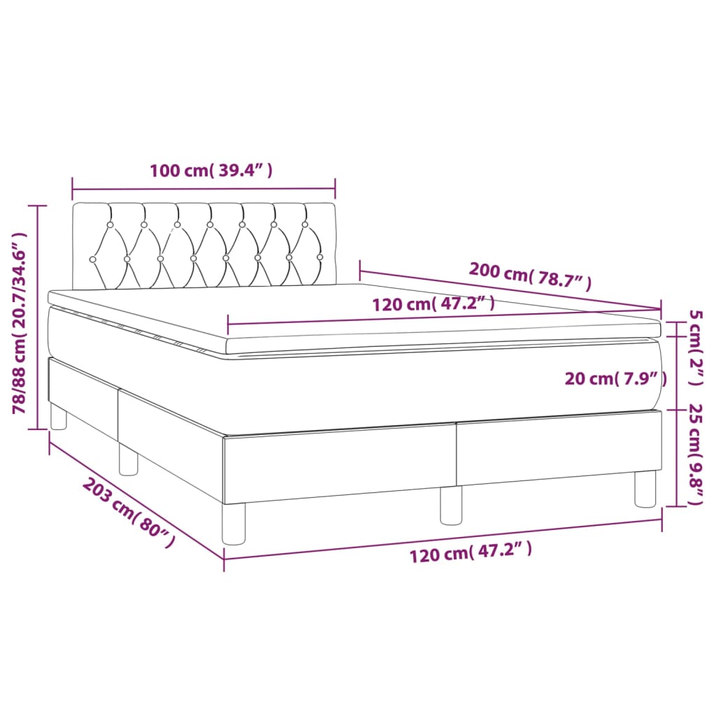 Boxspringbett mit Matratze & LED Rosa 120x200 cm Samt
