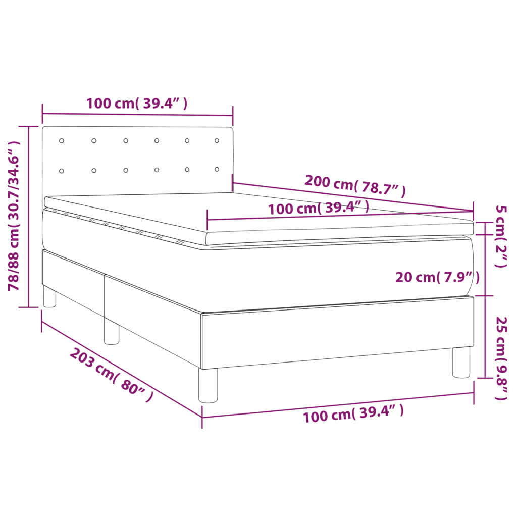 Boxspringbett mit Matratze & LED Hellgrau 100x200 cm Samt