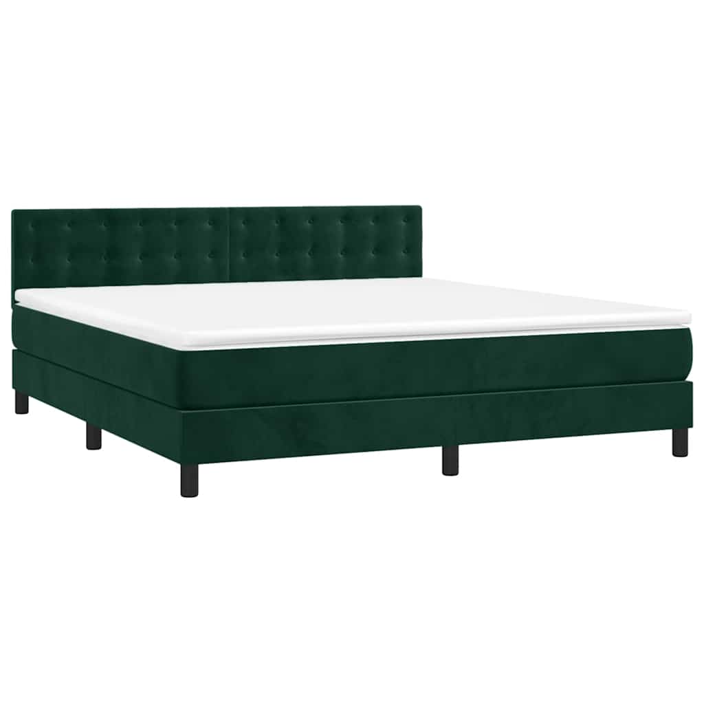Boxspringbett mit Matratze & LED Dunkelgrün 160x200 cm Samt