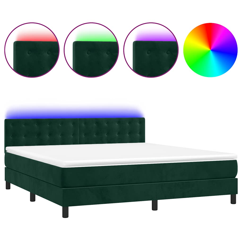 Boxspringbett mit Matratze & LED Dunkelgrün 180x200 cm Samt