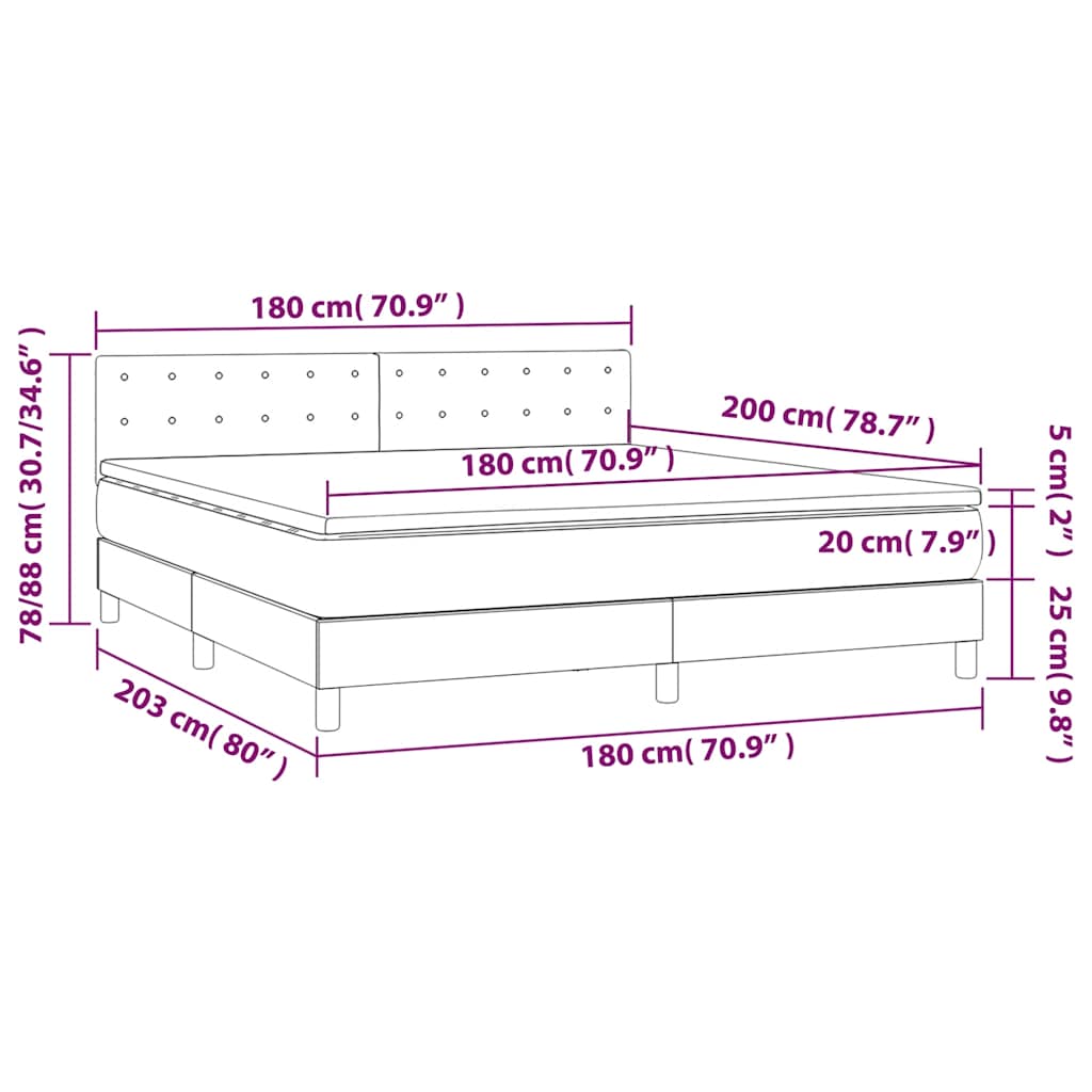 Boxspringbett mit Matratze & LED Dunkelgrün 180x200 cm Samt