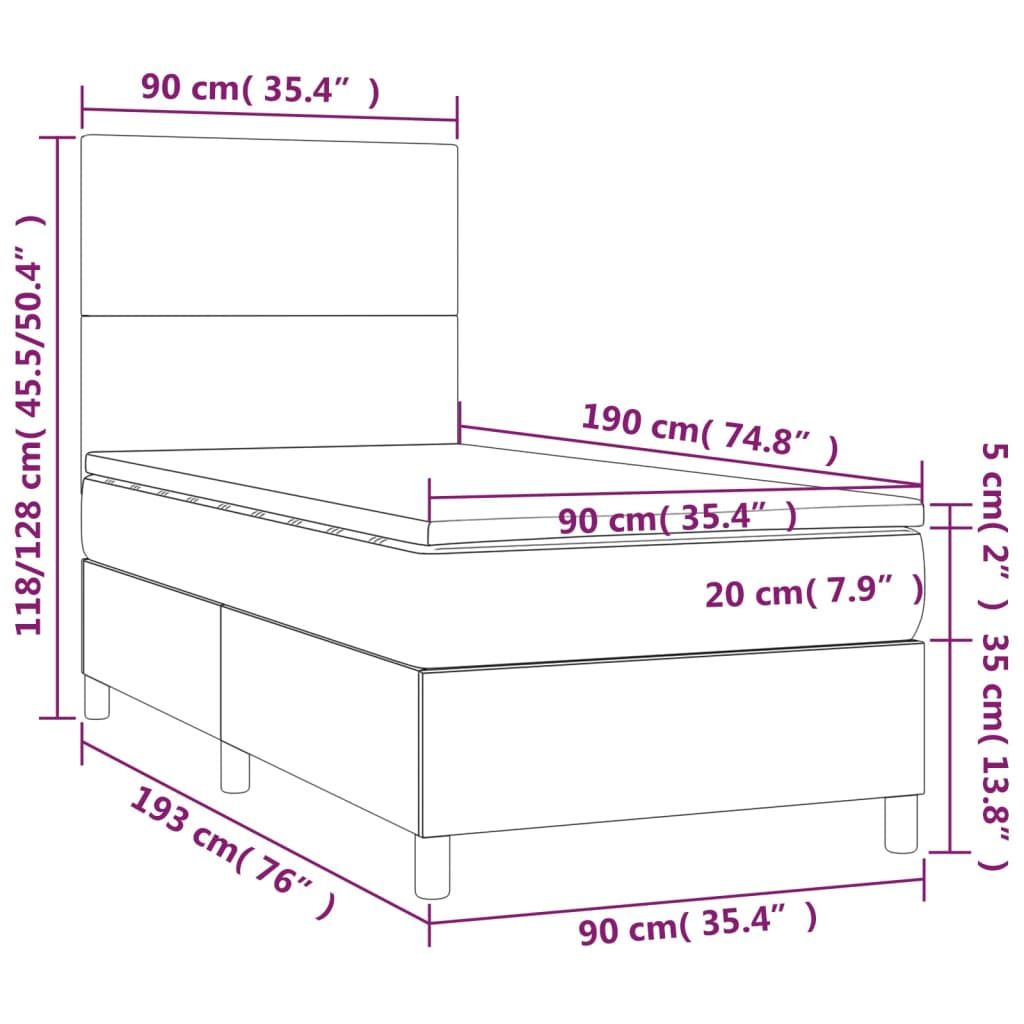Boxspringbett mit Matratze & LED Dunkelbraun 90x190 cm Stoff