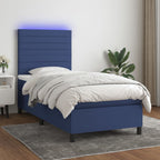 Boxspringbett mit Matratze & LED Blau 90x190 cm Stoff