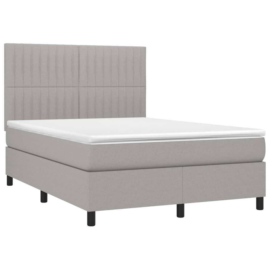 Boxspringbett mit Matratze & LED Hellgrau 140x190 cm Stoff