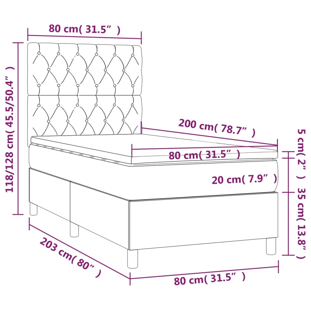 Boxspringbett mit Matratze & LED Dunkelgrau 80x200 cm Stoff