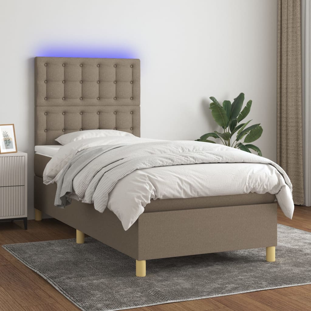 Boxspringbett mit Matratze & LED Taupe 90x190 cm Stoff