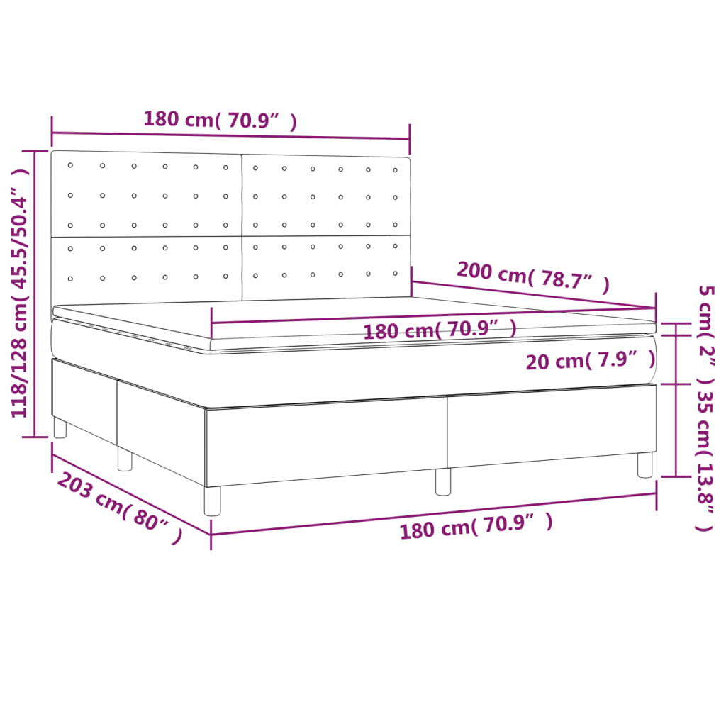 Boxspringbett mit Matratze & LED Blau 180x200 cm Stoff