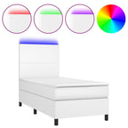 Boxspringbett mit Matratze & LED Weiß 90x190 cm Kunstleder