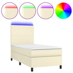 Boxspringbett mit Matratze & LED Creme 90x200 cm Kunstleder