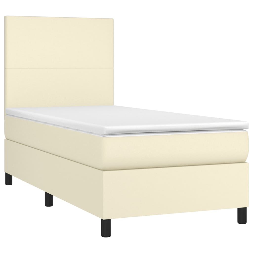 Boxspringbett mit Matratze & LED Creme 90x200 cm Kunstleder