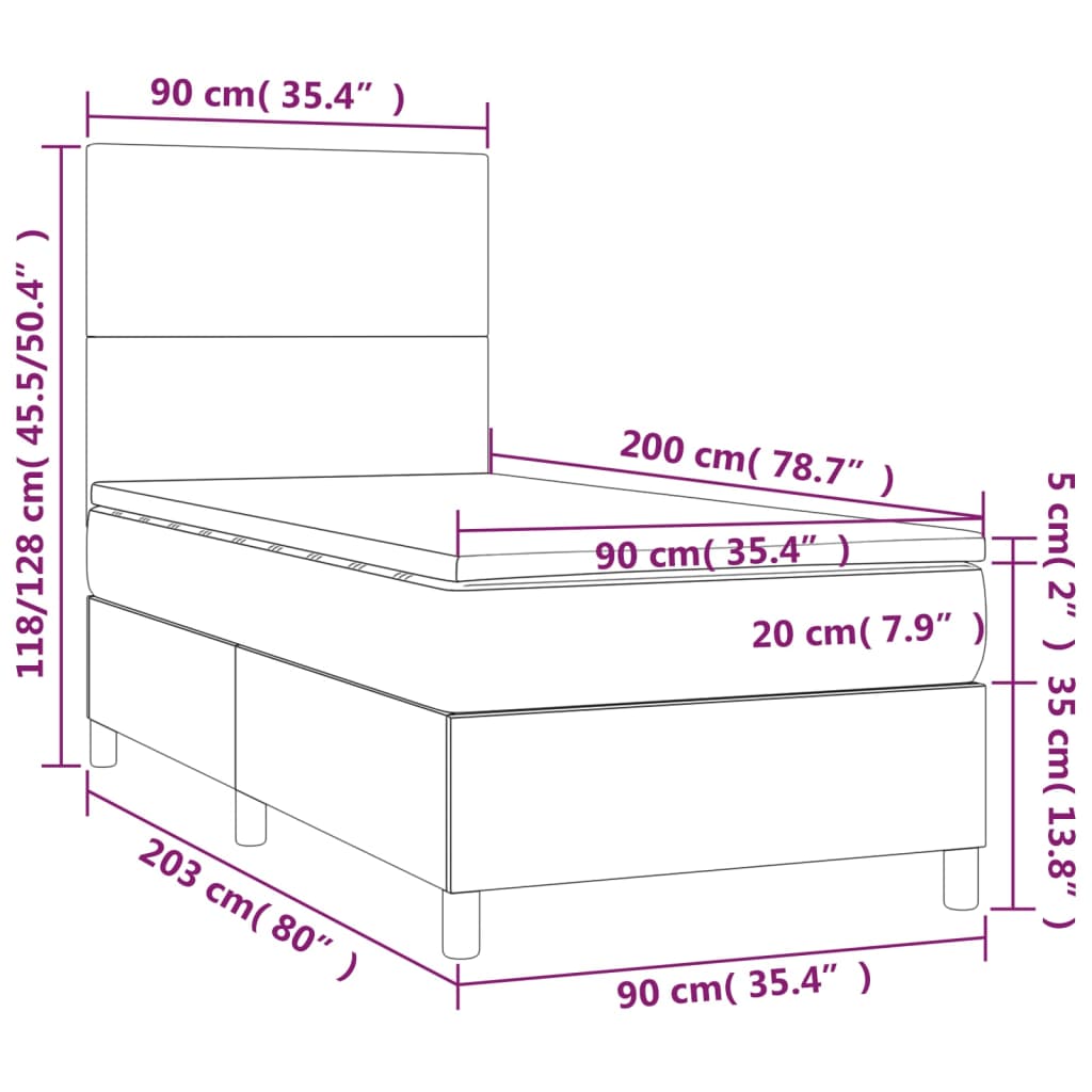 Boxspringbett mit Matratze & LED Creme 90x200 cm Kunstleder