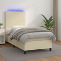 Boxspringbett mit Matratze & LED Creme 90x200 cm Kunstleder
