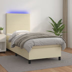 Boxspringbett mit Matratze & LED Creme 90x200 cm Kunstleder