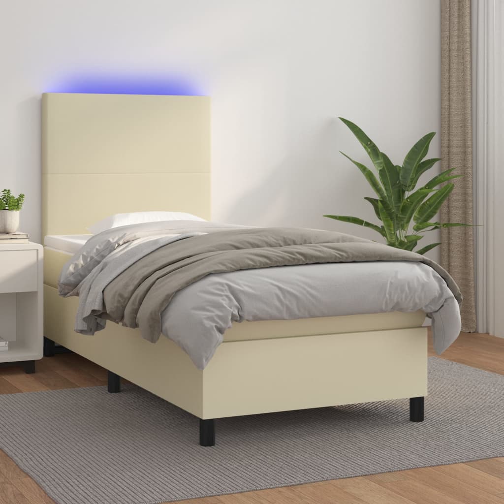 Boxspringbett mit Matratze & LED Creme 90x200 cm Kunstleder