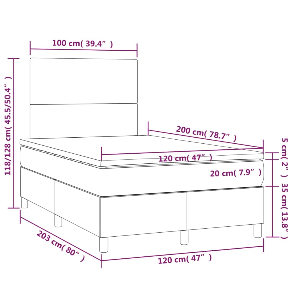 Boxspringbett mit Matratze & LED Creme 120x200 cm Kunstleder