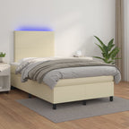Boxspringbett mit Matratze & LED Creme 120x200 cm Kunstleder