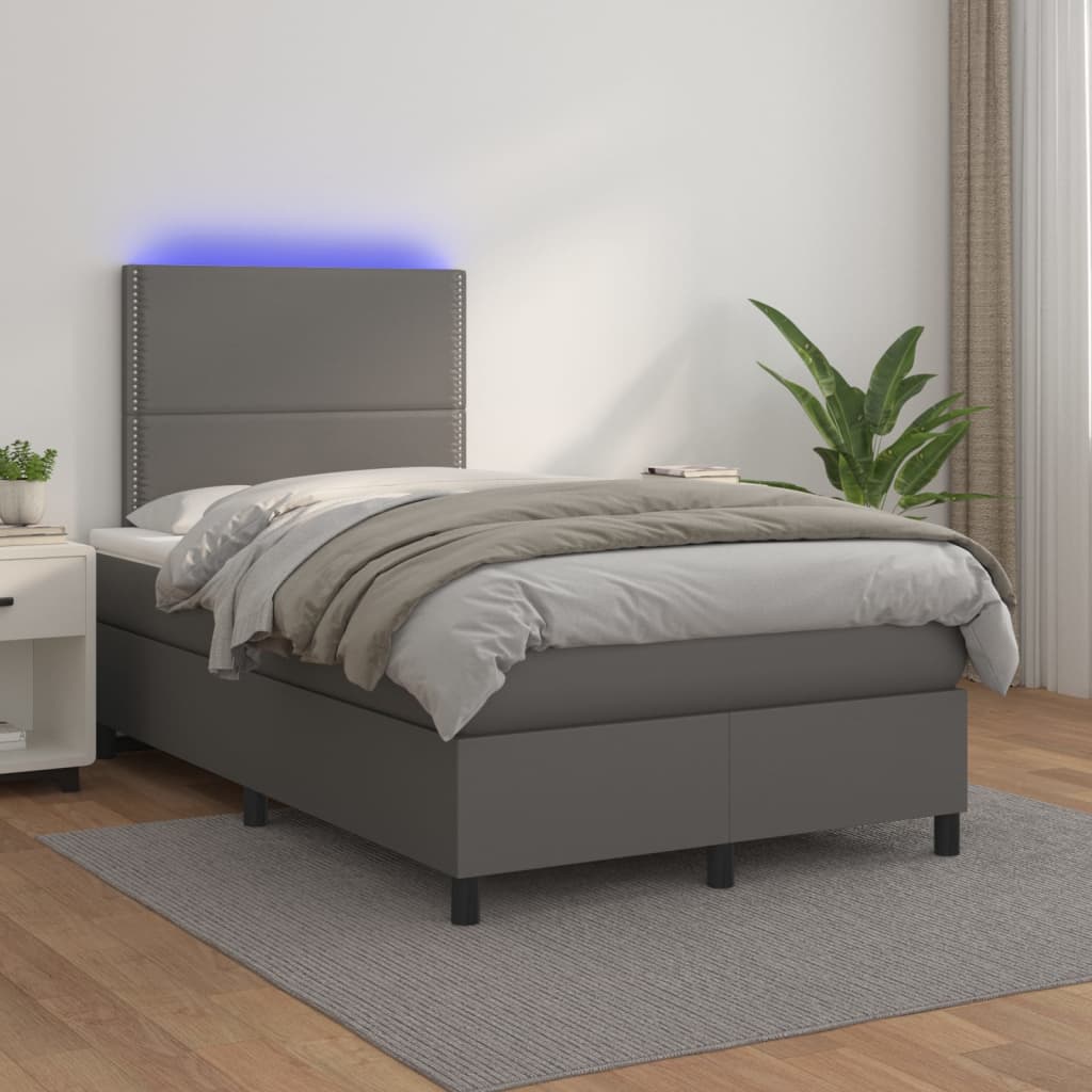 Boxspringbett mit Matratze & LED Grau 120x200 cm Kunstleder
