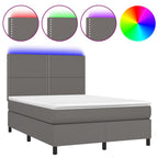 Boxspringbett mit Matratze & LED Grau 140x190 cm Kunstleder