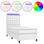 Boxspringbett mit Matratze & LED Weiß 90x190 cm Kunstleder