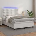 Boxspringbett mit Matratze & LED Weiß 140x190 cm Kunstleder