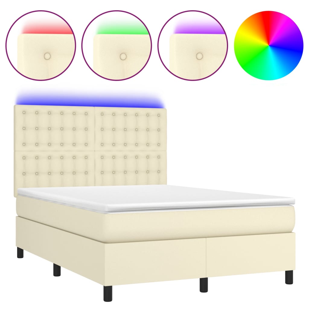 Boxspringbett mit Matratze & LED Creme 140x190 cm Kunstleder