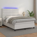 Boxspringbett mit Matratze & LED Weiß 140x200 cm Kunstleder