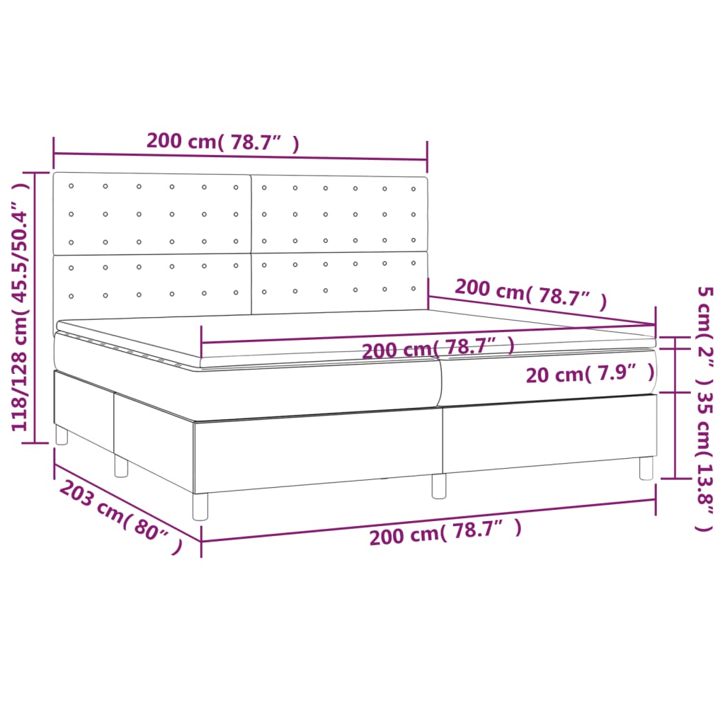 Boxspringbett mit Matratze & LED Creme 200x200 cm Kunstleder