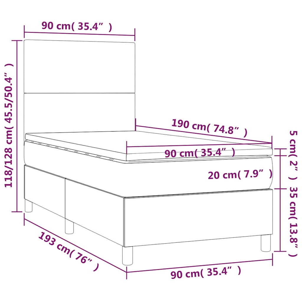 Boxspringbett mit Matratze & LED Dunkelblau 90x190 cm Samt