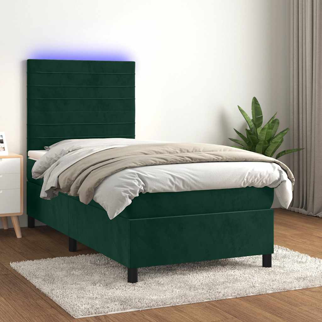 Boxspringbett mit Matratze & LED Dunkelgrün 80x200 cm Samt