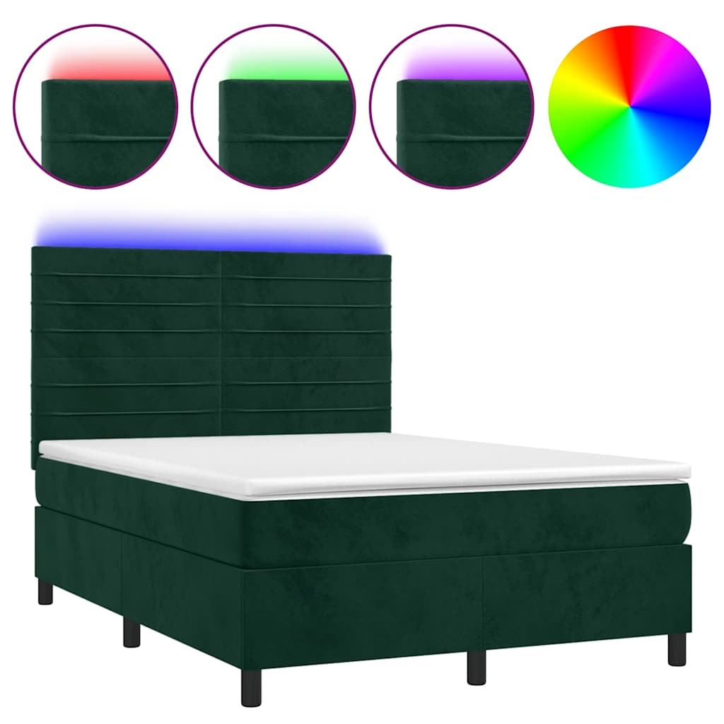 Boxspringbett mit Matratze & LED Dunkelgrün 140x190 cm Samt