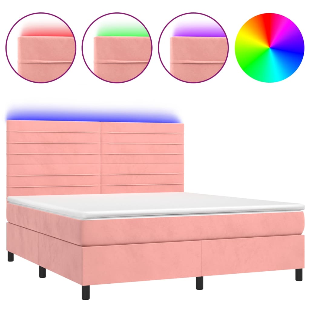 Boxspringbett mit Matratze & LED Rosa 180x200 cm Samt