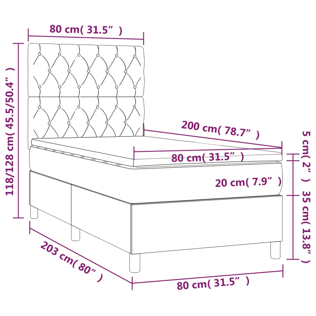 Boxspringbett mit Matratze & LED Hellgrau 80x200 cm Samt
