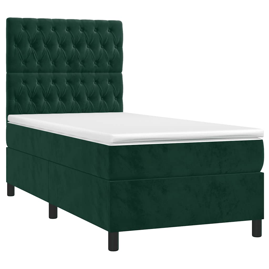 Boxspringbett mit Matratze & LED Dunkelgrün 90x200 cm Samt