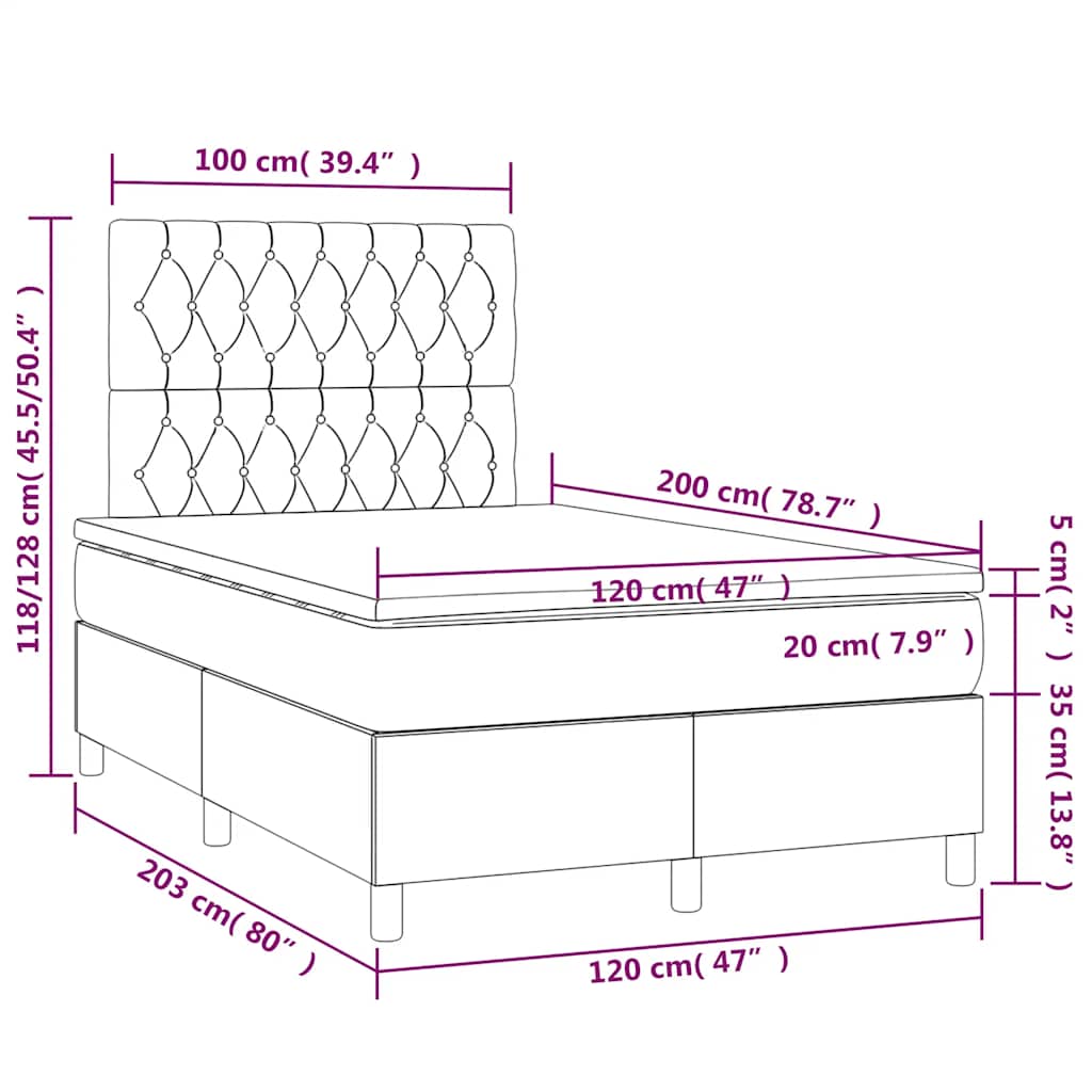 Boxspringbett mit Matratze & LED Dunkelblau 120x200 cm Samt