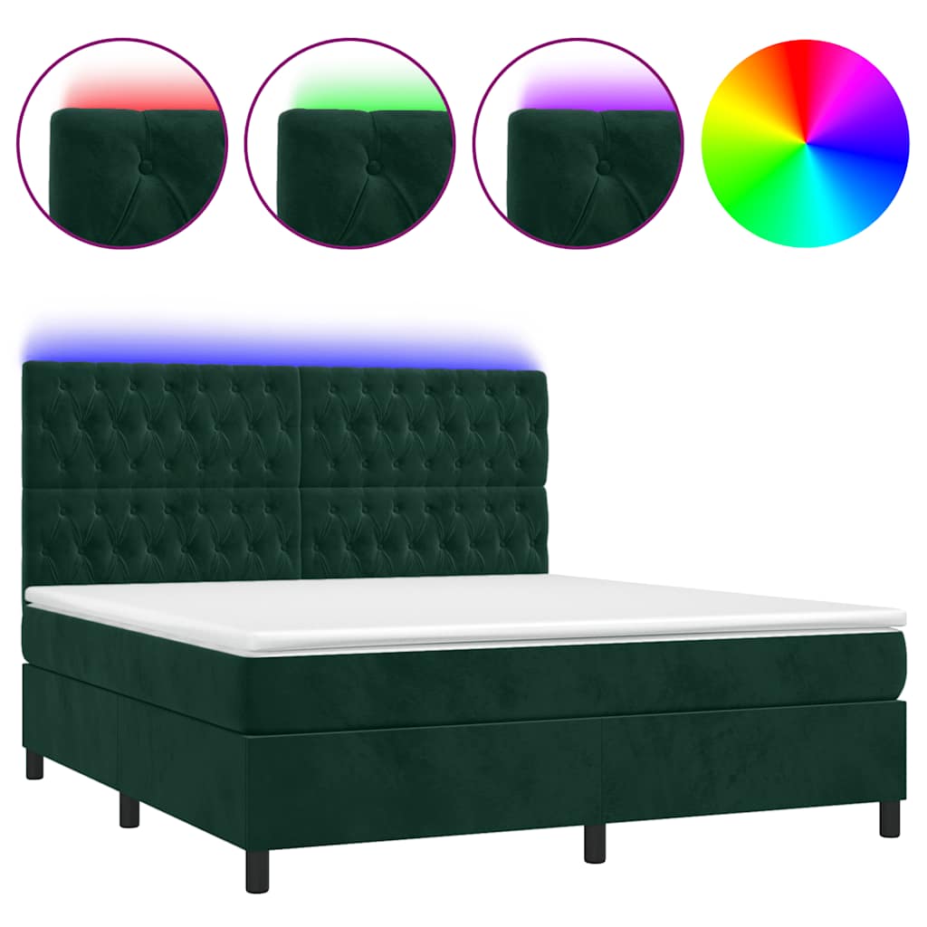 Boxspringbett mit Matratze & LED Dunkelgrün 160x200 cm Samt