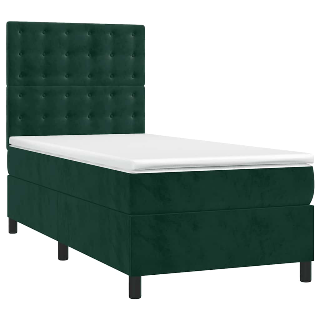 Boxspringbett mit Matratze & LED Dunkelgrün 90x190 cm Samt