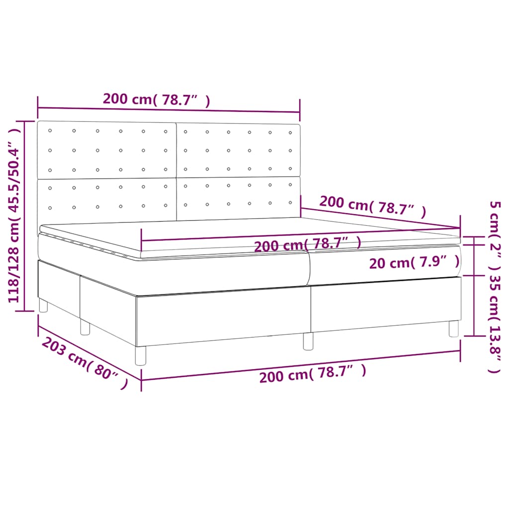 Boxspringbett mit Matratze & LED Dunkelgrün 200x200 cm Samt
