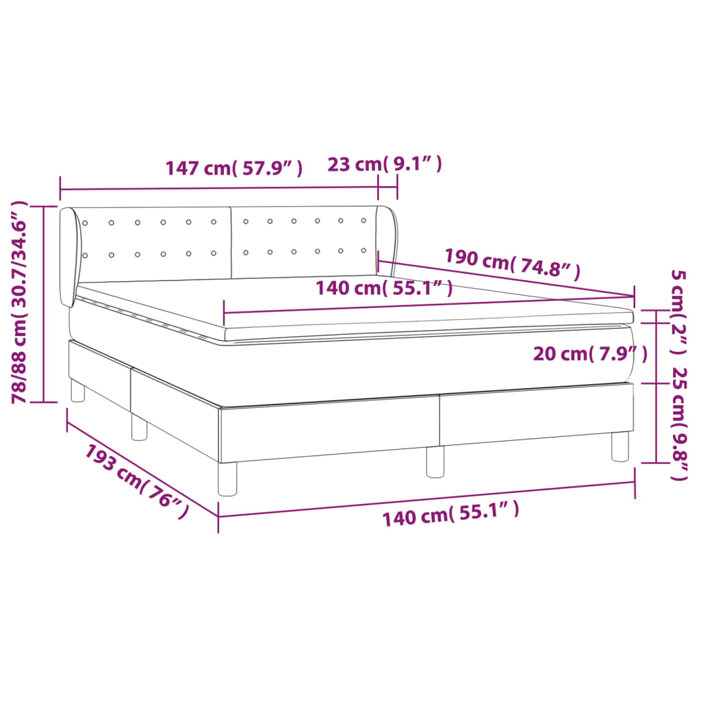 Boxspringbett mit Matratze Blau 140x190 cm Stoff