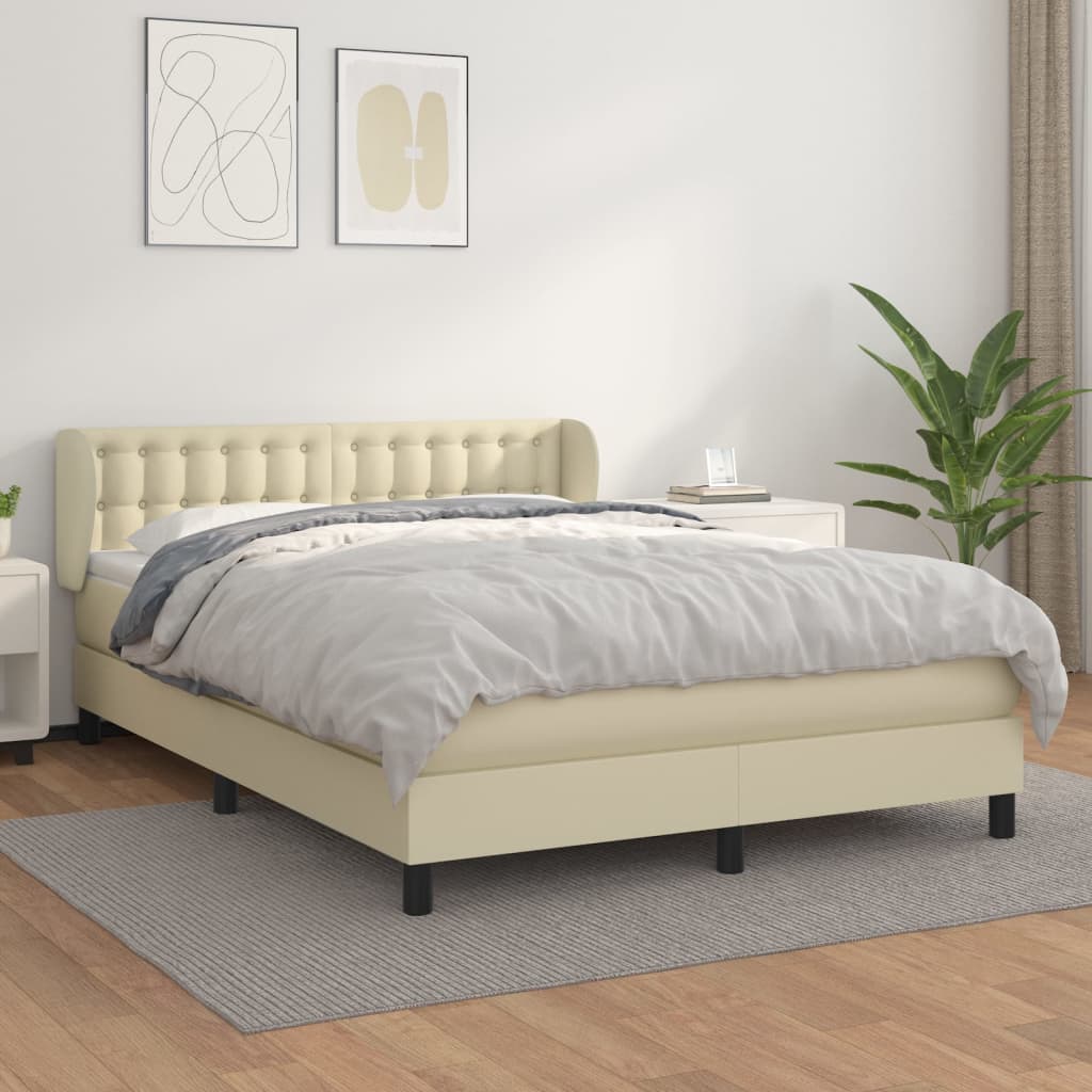Boxspringbett mit Matratze Creme 140x190 cm Kunstleder