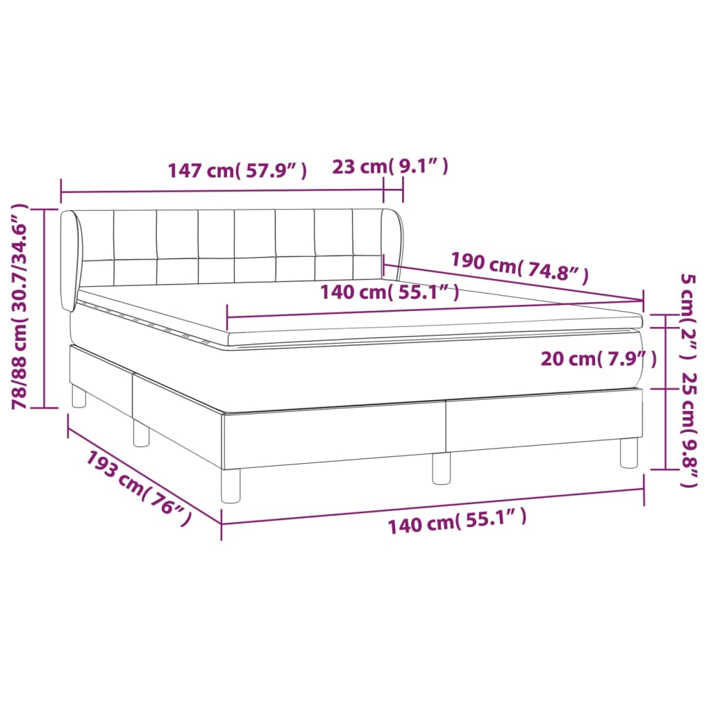 Boxspringbett mit Matratze Dunkelblau 140x190 cm Samt