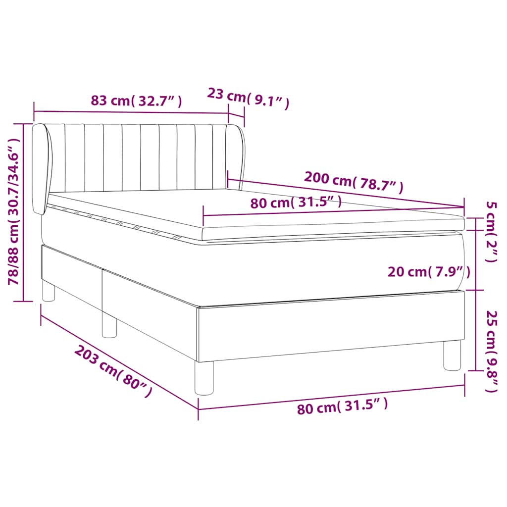 Boxspringbett mit Matratze Dunkelblau 80x200 cm Samt