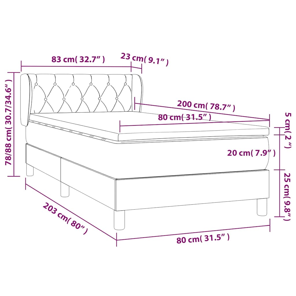 Boxspringbett mit Matratze Dunkelblau 80x200 cm Samt