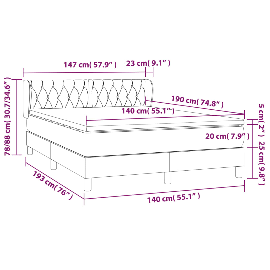 Boxspringbett mit Matratze Dunkelblau 140x190 cm Samt