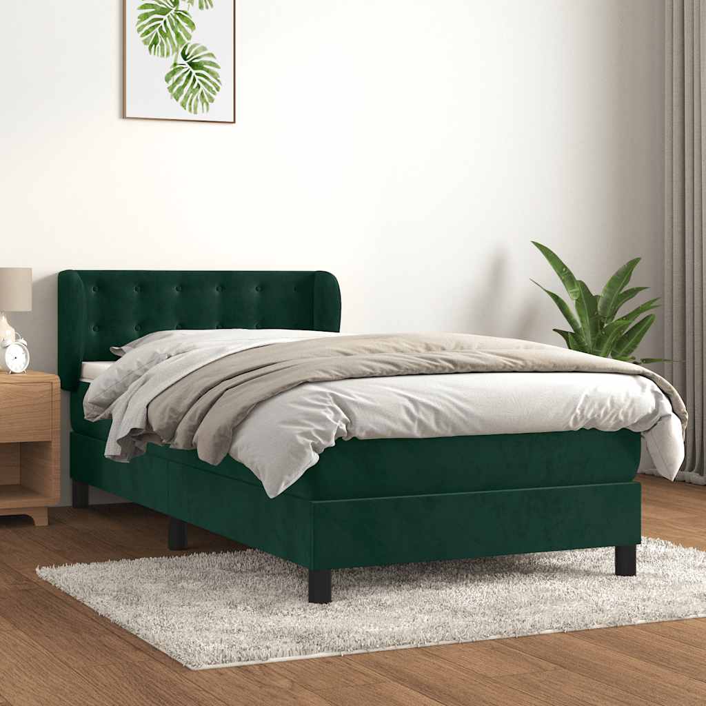 Boxspringbett mit Matratze Dunkelgrün 90x190 cm Samt